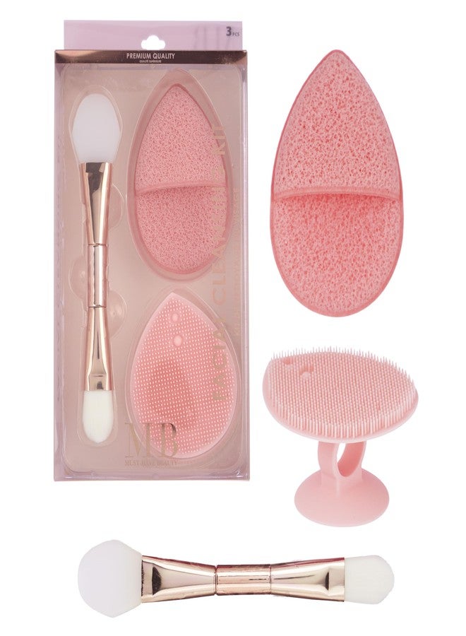 Expressions 3pc Facial Cleansing Kit - Silicone Face Scrubber, Exfoliating Face Sponge, and Dual Ended Mask Applicator | Esthetician Supplies & Spa Accessories for Women - Image 2